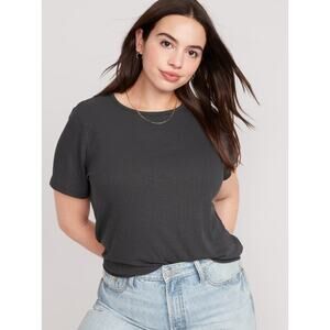 Old Navy Luxe Ribbed Slub-Knit T-Shirt - Ribbed Panther Gray - Women's Medium